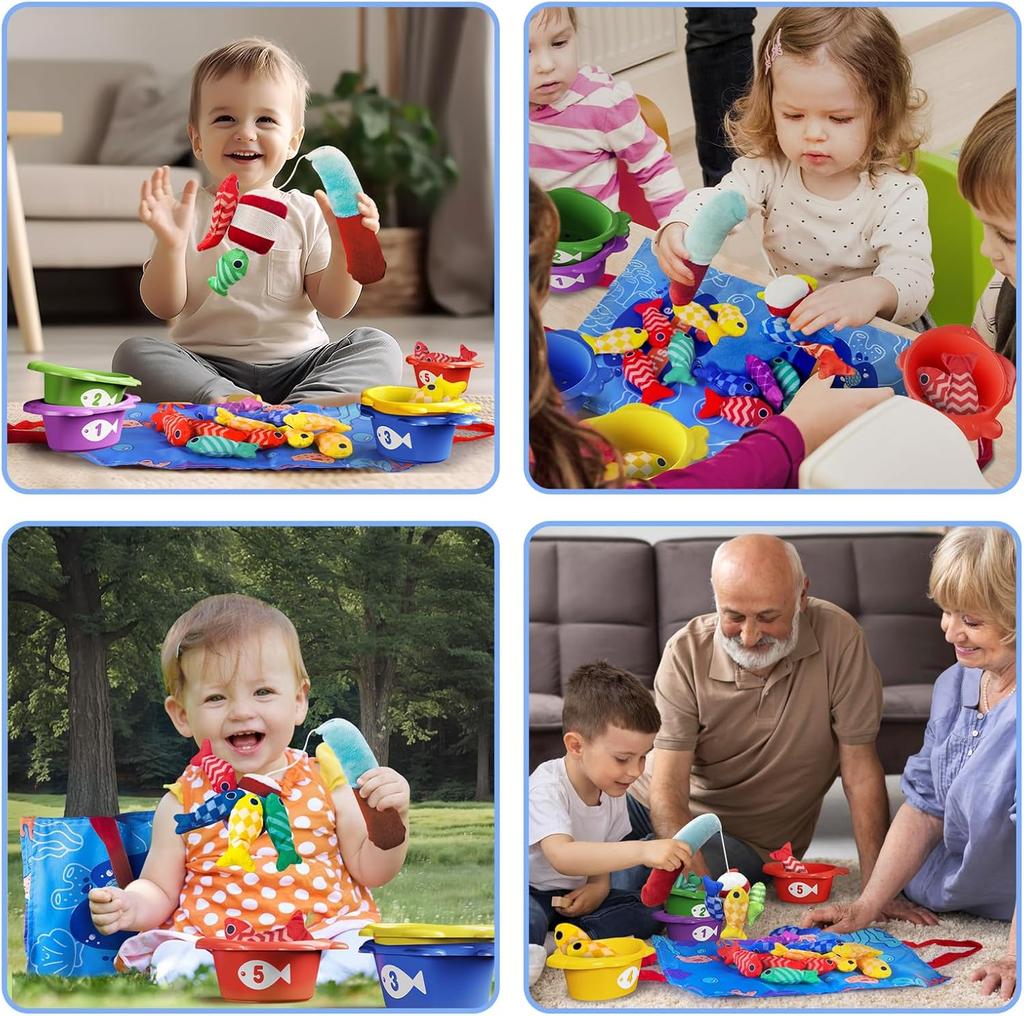 Montessori Cloth Fishing Game Sensory Baby Toys for Toddlers 1-3, Number Counting&Color Sorting, Gifts for Birthday Christmas