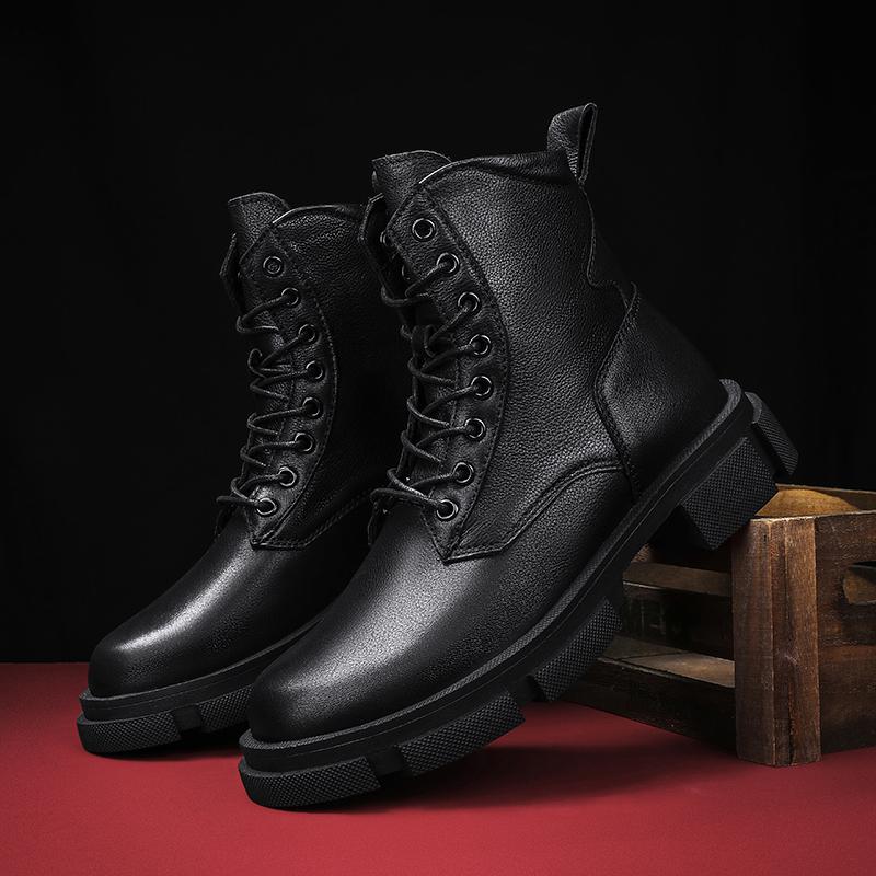 Genuine Leather Motorcycle Boots for Men New Fashion Mens High Top Footwear Warm Plush Fur Winter Boots Luxury Brand Snow Boots