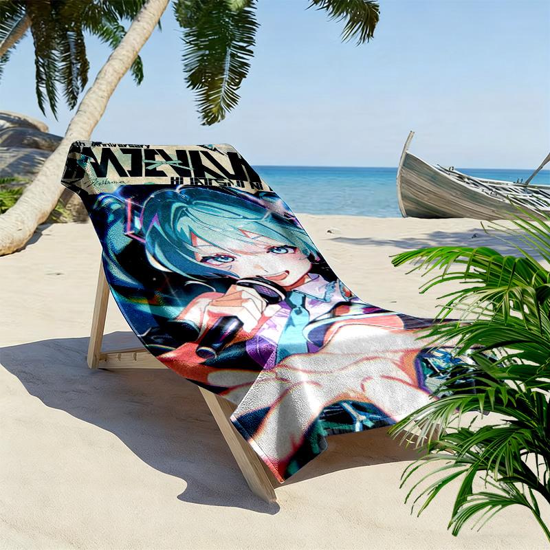 Anime Miku Print Beach Towel, Large Soft Quick Dry Towel for Beach Camping Swimming