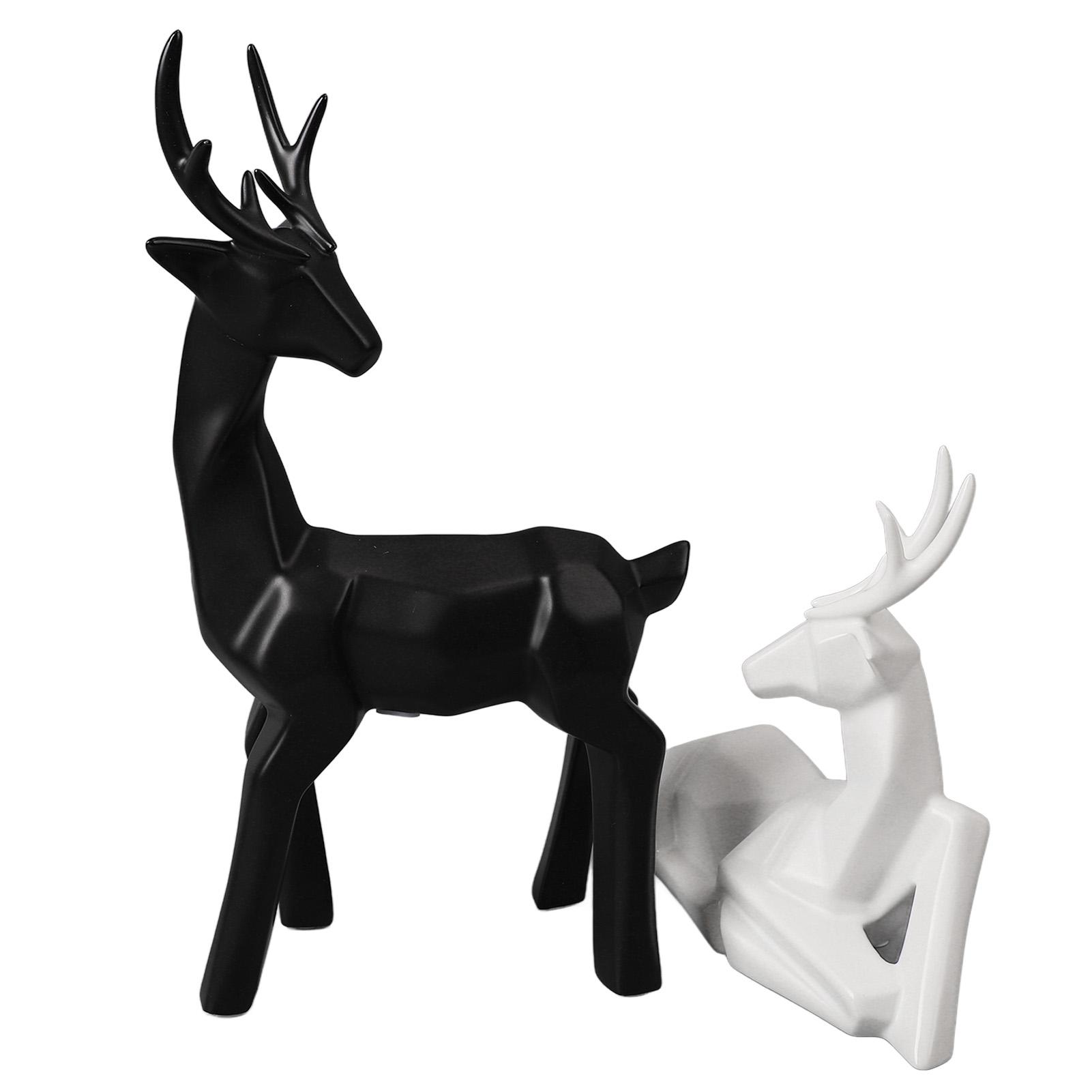 

2Pcs Christmas Reindeer Figurines Elegant Lines Geometric Ceramic Stable Elk Sculpture for Family