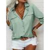 Long - Sleeve Button - Up Double - Pocket Lapel Casual Women's Blouses & Shirts