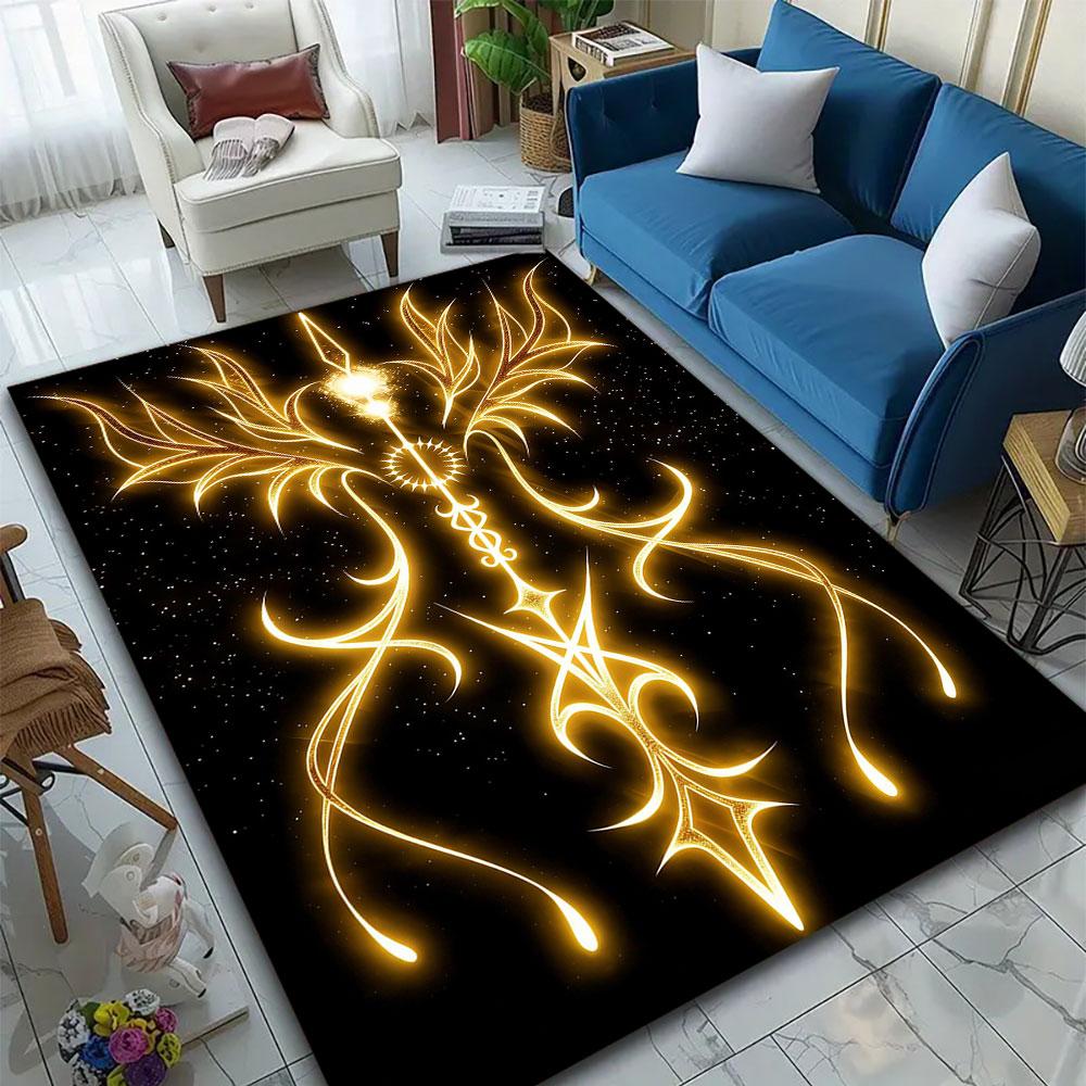 Golden Radiant Sword Design Patterned carpet, suitable as a non slip play mat for the living room and bedroom sofa
