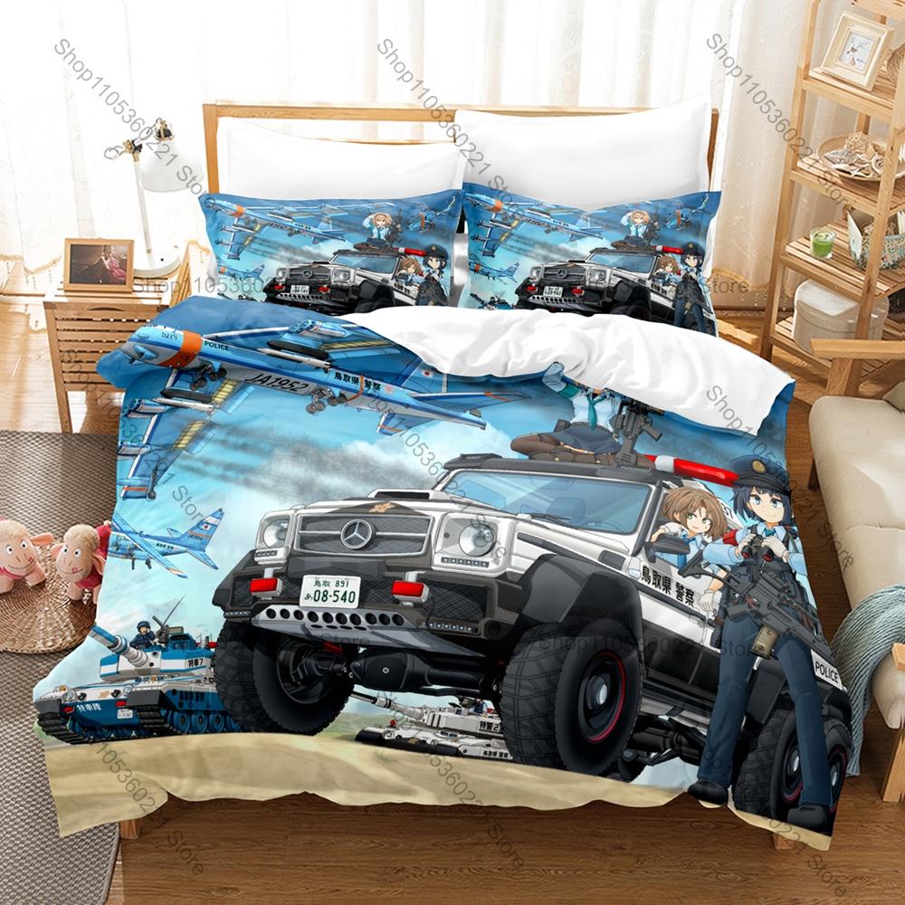 Coole Persönlichkeit Anime Militärpanzer Design Neues Bettwäsche-Set Bettbezug-Set Schlafzimmer Dekor für Jungen Männer Fans Einzelbett Zweibettbett Vollgröße Que