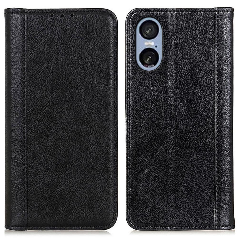 

For Sony Xperia 5 VI Wallet Case Split Leather Litchi Texture Phone Cover Black