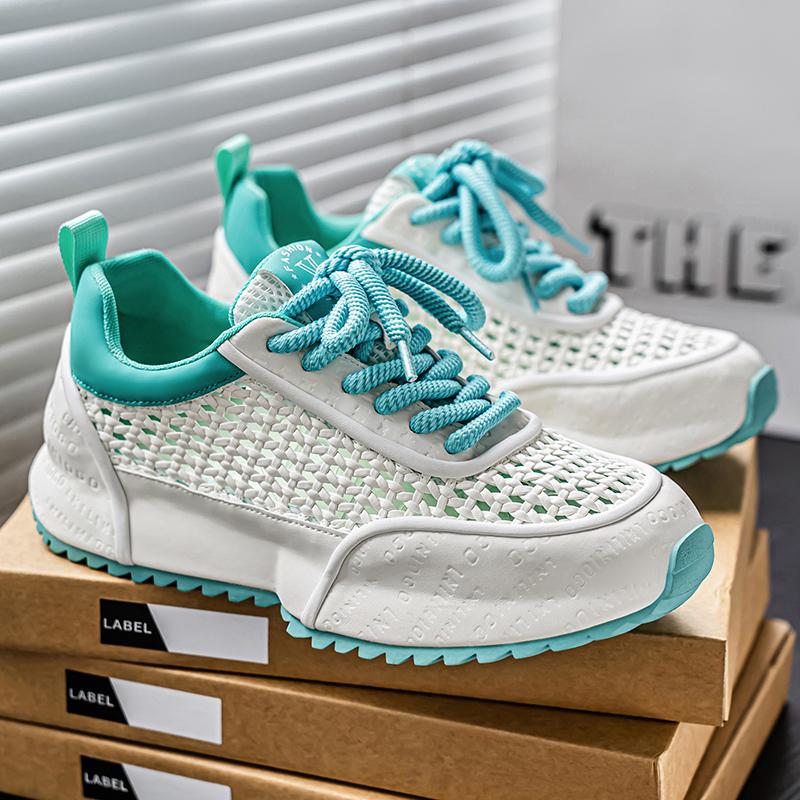 Summer Weave Man Casual Sneakers Fashion White Platform Sneakers Man Designer Shoes Breathable Lace-up Original Men's Sneakers