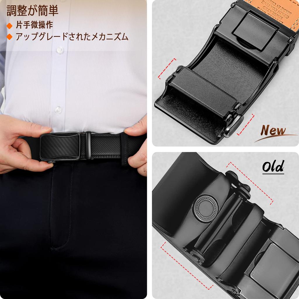 KEMISANT 35mm Holeless Belt for Suits and Adjustable Length Adjustable Waist Size Gift Box Included Men's Belt, Business, (115cm), (81-97cm), (Black)