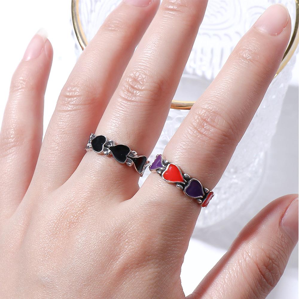 Ring Party Geometric Jewelry Gifts Korean Style Women Rings Heart Chain Ring Heart Stackable Rings