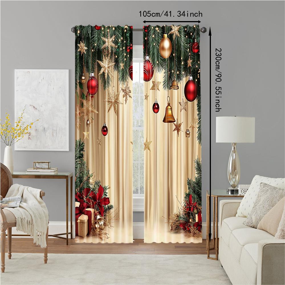 Set Of 2 Christmas Decorative Window Curtains Digital Printed Polyester Material Drapes Bedroom Living Room Office Made Area Treatment