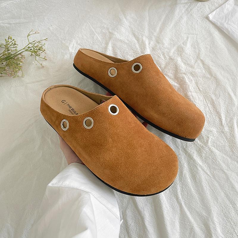 

2025 Spring New Closed Toe Slippers Women s Round Toe Deep Mouth Rivet Soft Sole Anti-slip Wear-resistant Flat Shoes 35