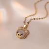 Cartoon Cute Animal Bear Encrusted with Zircon Necklaces Fashion Stainless Steel Collarbone Chain Gift for Women Friends