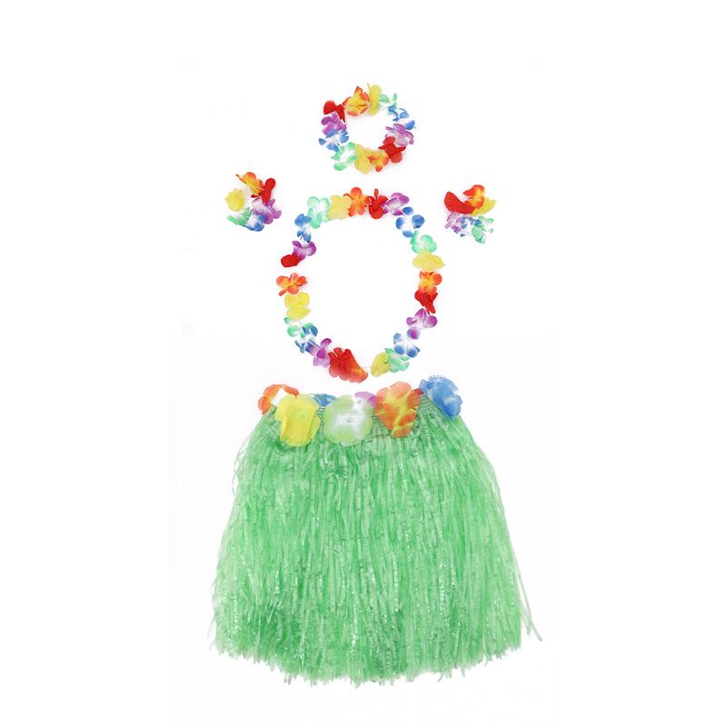 Hawaiian Hula Skirt & Lei Party Performance Set - 40cm, 5 Pieces