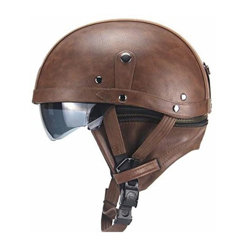 Vintage-Style Leather Half Helmet Adults Motorcycle Scooter Riding DOT Certified All Season Universal Fit