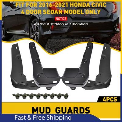 4PC Rear Front L+R Mud Guard for Splash 2016- Flaps Honda Civic 4 Door Sedan