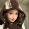 Balaclava Autumn and Winter Striped Hat Warm Wool Blend Hat Scarf Integrated Versatile Pullover Hat