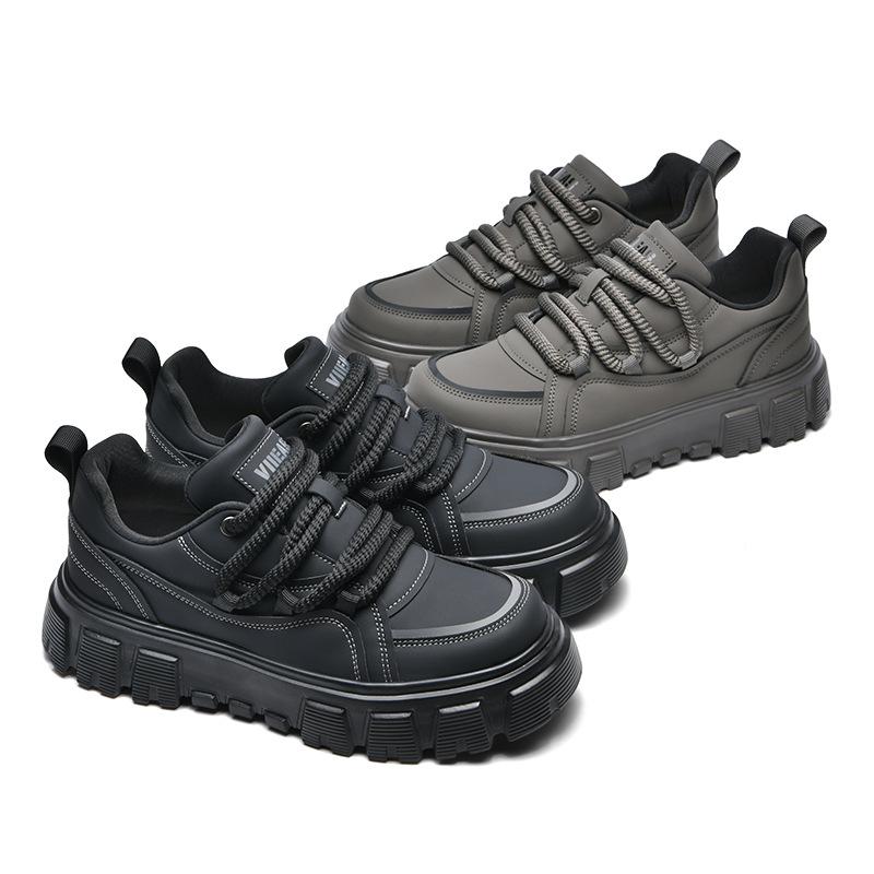 Spring new men's shoes fashionable and versatile low top casual full leather men's shoes heightened thick sole ultra light trendy shoes