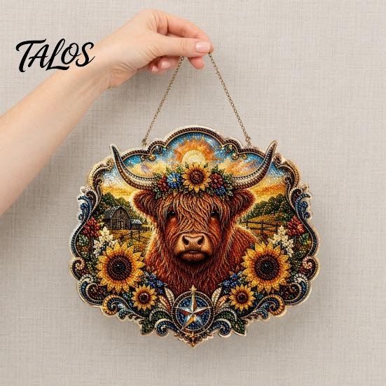 Vibrant Color Ornament Highland Cow Diamond Art Hanging Ornament, Sunflowers Decor, Creative Office Decorative Pendant Aesthetic for Home Bedroom