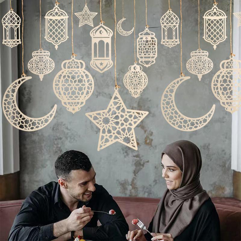 Ramadan Star Moon Hanging Ornament Wooden Ramadan Decorations 2026 Islamic Muslims Party Accessories Eid Ramadan Party Supplies