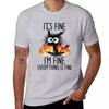 Feu C'est Bon Je Vais Bien Tout Va Bien Chat Noir Drôle T-Shirt super hauts grande taille t-shirt homme graphique