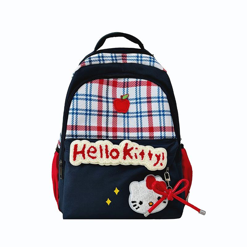 

2025 Retro Plaid Cat Backpack for Elementary & Junior High Students Single Bag