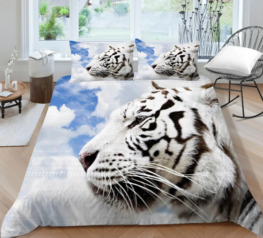 3D-gedrucktes Tier-Tiger-Bettwäscheset Bettbezug Schlafzimmer Bettdeckenbezüge Einzel-, Zwillings- und Kingsize-Bettbezug Heimtextilien