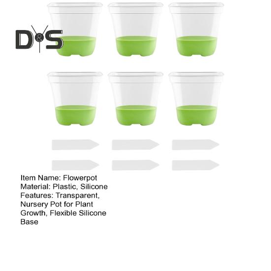 6 Pcs Clear Nursery Pots Seedlings Cultivation Pots with Silicone Base Reusable Seeds Starter Flower Pot with Labels for Garden Balcony