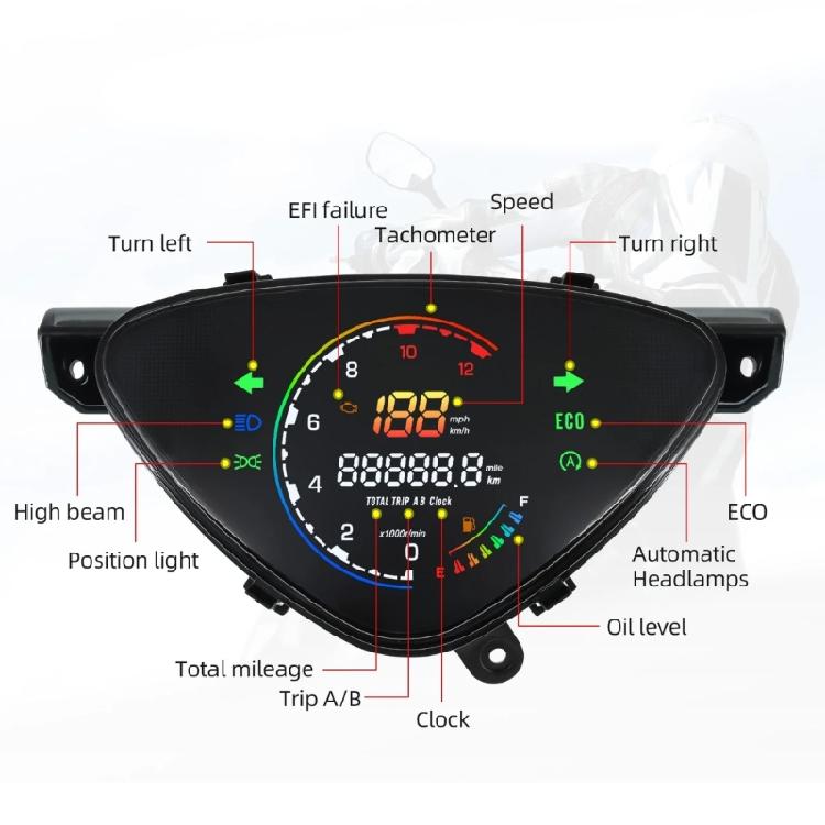 Multifunctional Clear Large Display Motorcycle Dashboard with Speedometer Gauge 12V Accurate Readings for Mio110 SPORTY