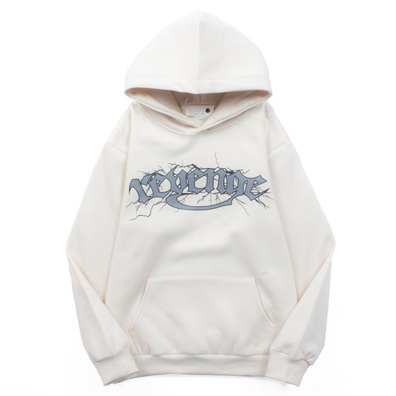 Oversized Hoodie Men Women With Skull Print Vintage Streetwear Warm Fleece Pullover Sweatshirt Winter