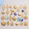 6pcs Real Gold Plated Blue/Dark Blue Rhinestone Evil Eye Pendant Stainless Steel Turkish Eye Charms For Jewelry Making Supplies