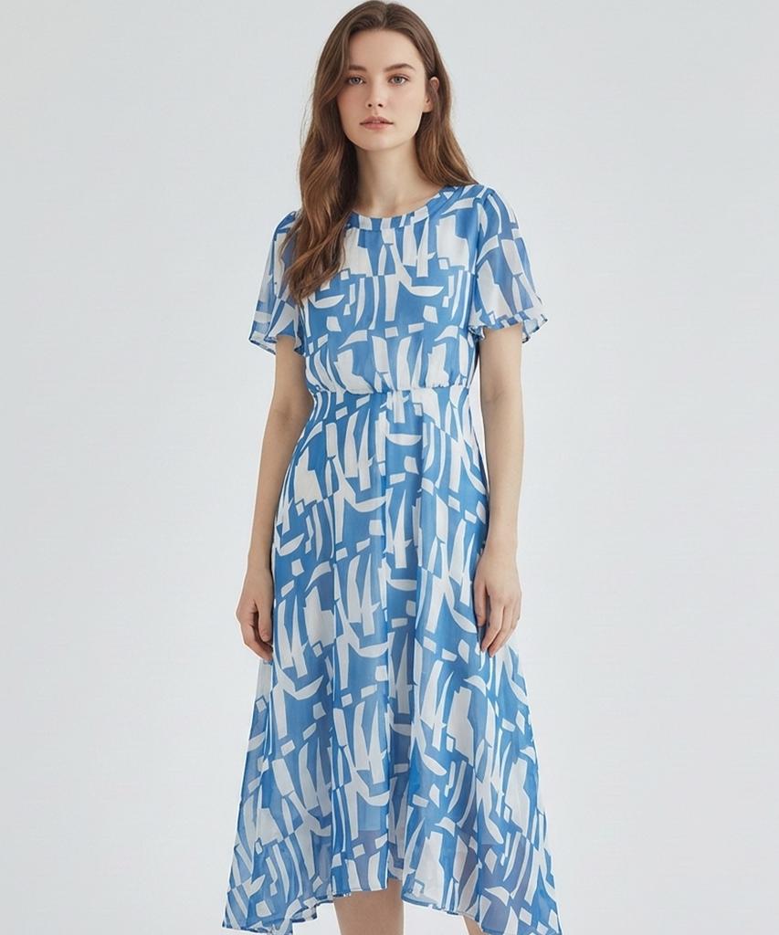 MESENSE Two-Tone Pattern Short Sleeve Dress_Mb46Opm115A