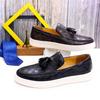 Men's Casual Leather Shoes, Genuine Leather Retro Fringed Loafers, Daily Versatile One-pedal Flat Shoes