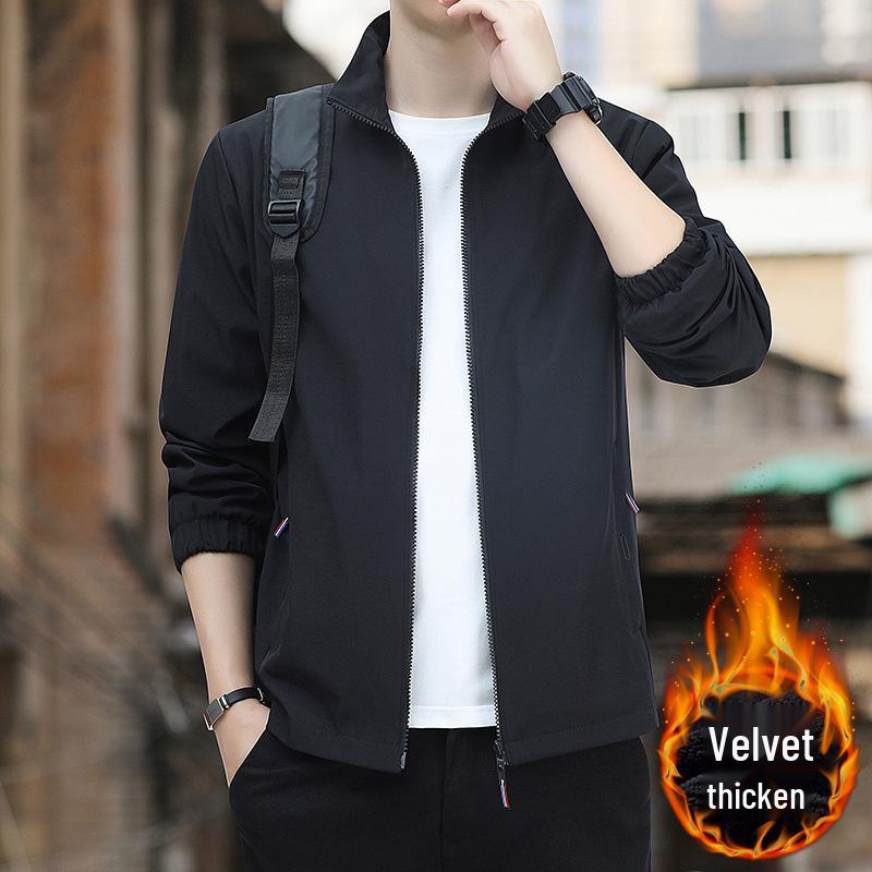 Men's High-End Thickened Stand-Up Collar Windbreaker for Autumn and Winter