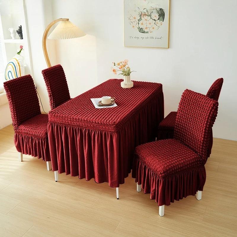 French Style Seersucker Table Cloth with Skirt Stretch Rectangular Anti-Dust Dining Table Cover Removable Washable Home Decor