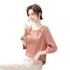 Elegant Chiffon Blouse for Middle-Aged and Elderly Women, 3/4 Sleeves, Comfortable, Versatile, Slimming Design