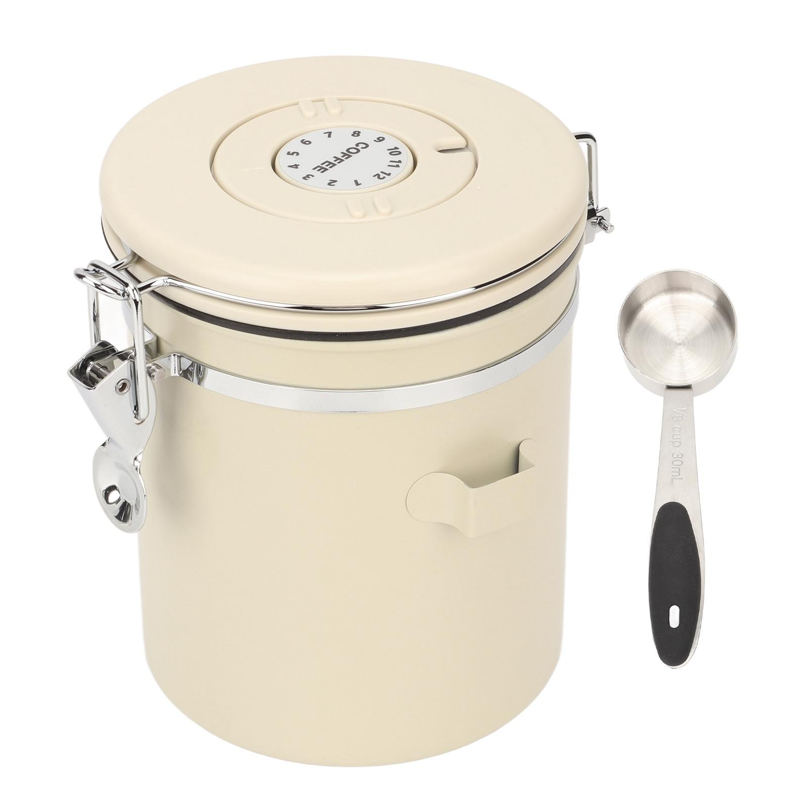 

Контейнер для кофе из нержавеющей стали 304, герметичный контейнер для хранения кофейных зерен с ложкой, кремово-белый 1.2L