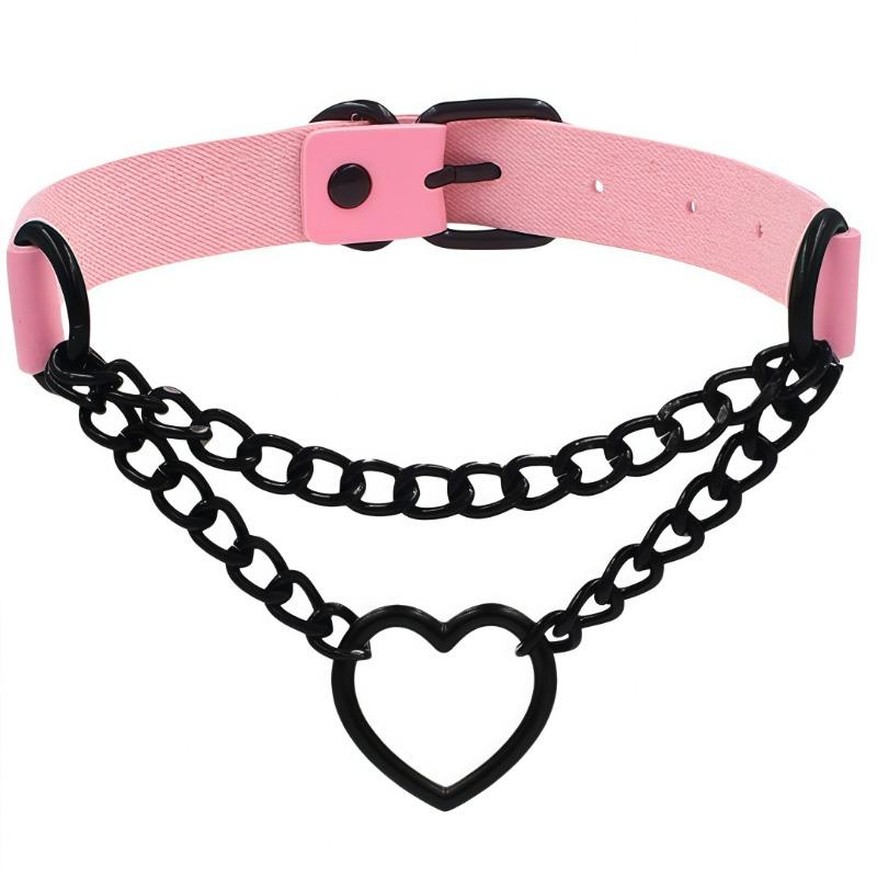 Eco-friendly PU Leather European and American Harajuku Peach Heart Black Chain Collar Necklace Necklace Trend Love Collar Neck Neck Collarbone Chain
