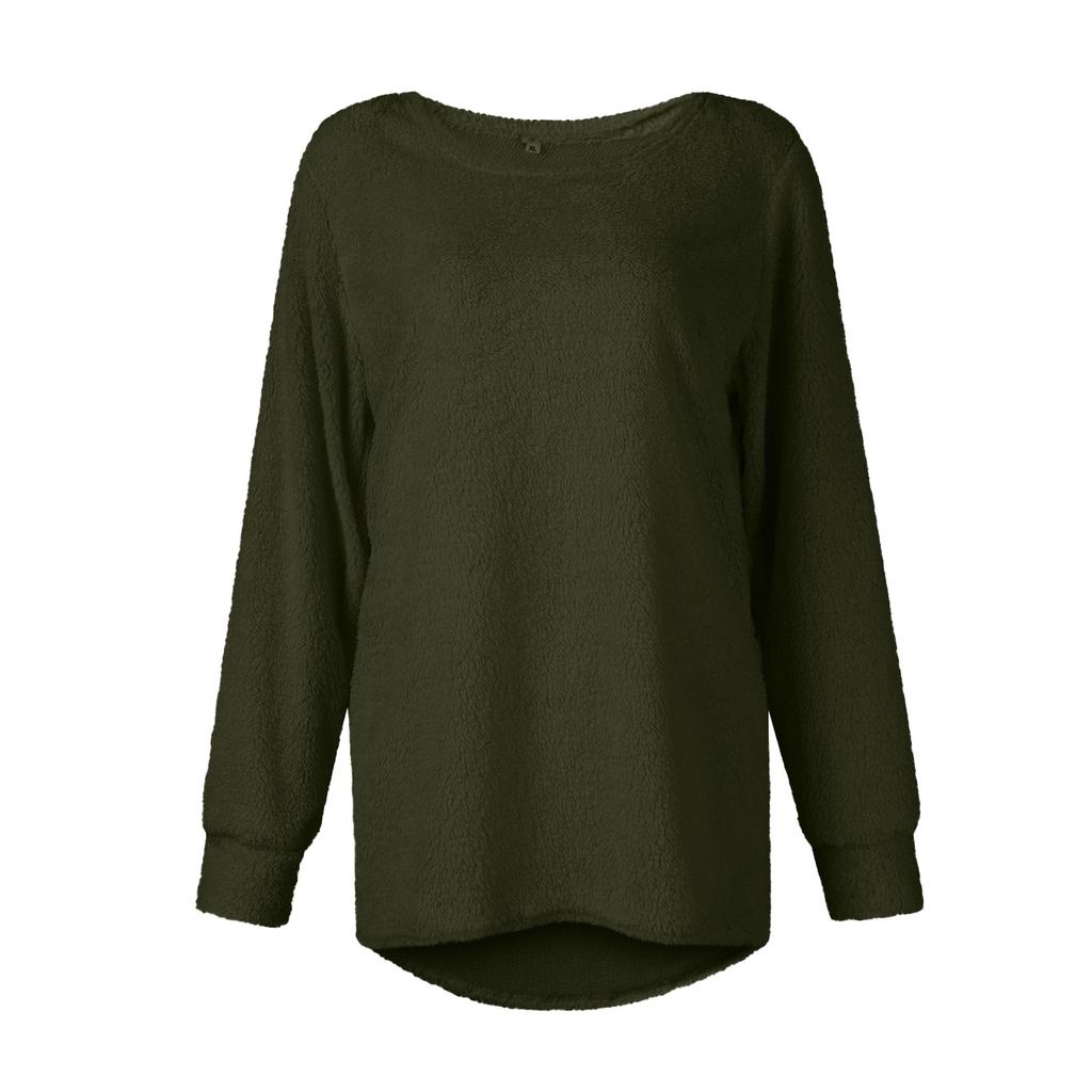 Maglione casual da donna alla moda, a maniche lunghe, ampio, scollo rotondo, davanti, corto, dietro, lungo