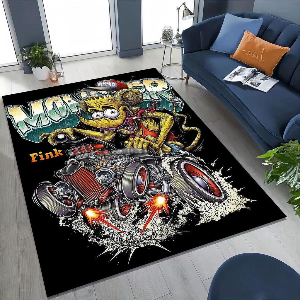 3D Rebellious RAT FINK Auto's Bord Cartoon Vloerkleed voor Slaapkamer Woonkamer Bank Huis Deurmat Decoratie, Groot Kinder Speel Antislip Vloermat