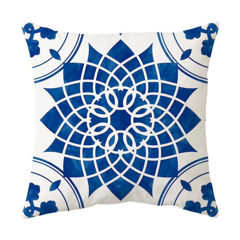 Blue Theme Simple Pattern Printed Pillow Cover Home Decor Geometric Mandala Sofa Cushion