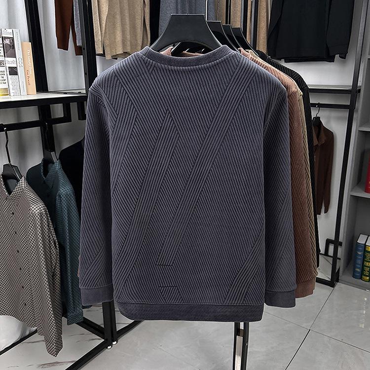 Men's Fashion Long-Sleeve Velvet Warm Hoodie - Autumn/Winter Round Neck Knit Casual Top