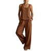 Yousheng Sleeveless 2 Piece Sets for Women, Buttons Crew Neck Tank Top And Wide Legs Pants Matching Sets, Summer Loose Lounge Outfits