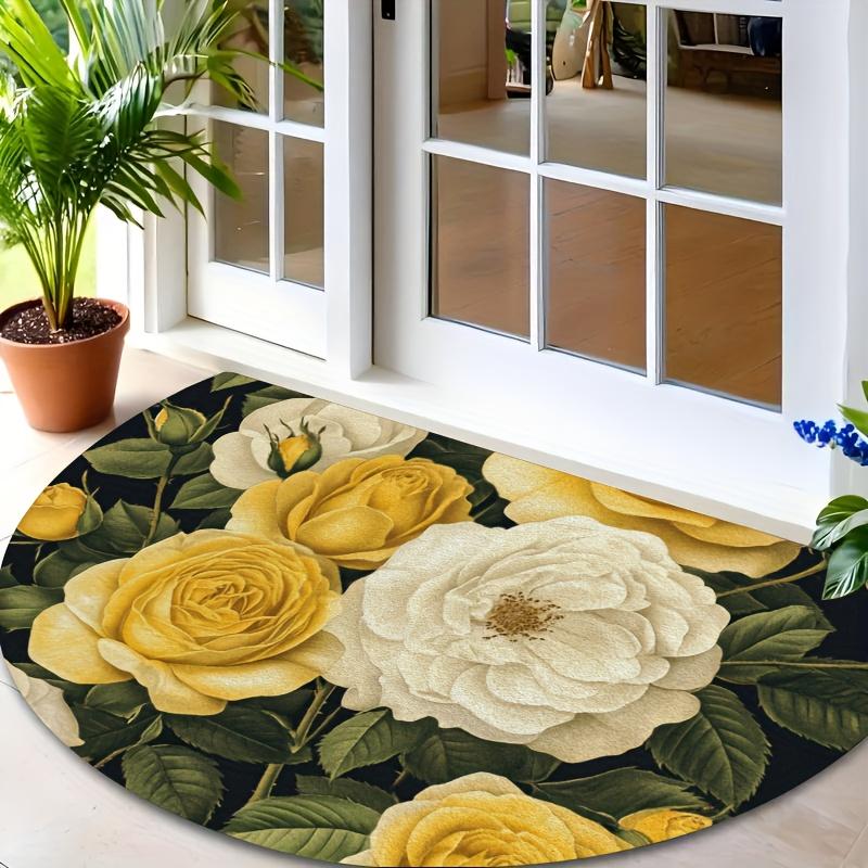 1 Stück Gelb Weiß Rose Halbkreis Willkommen Fußmatte Rutschfest für Außenbereich Terrasse Veranda Küche Badezimmer Eingangsbereich Bodenmatte