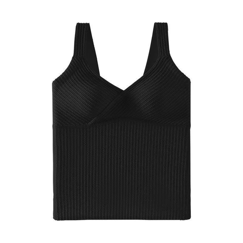 

Женский терможилет в рубчик с V-образным вырезом и перекрестом, со съемными вкладышами, облегающий, длинная майка 2XL чёрный