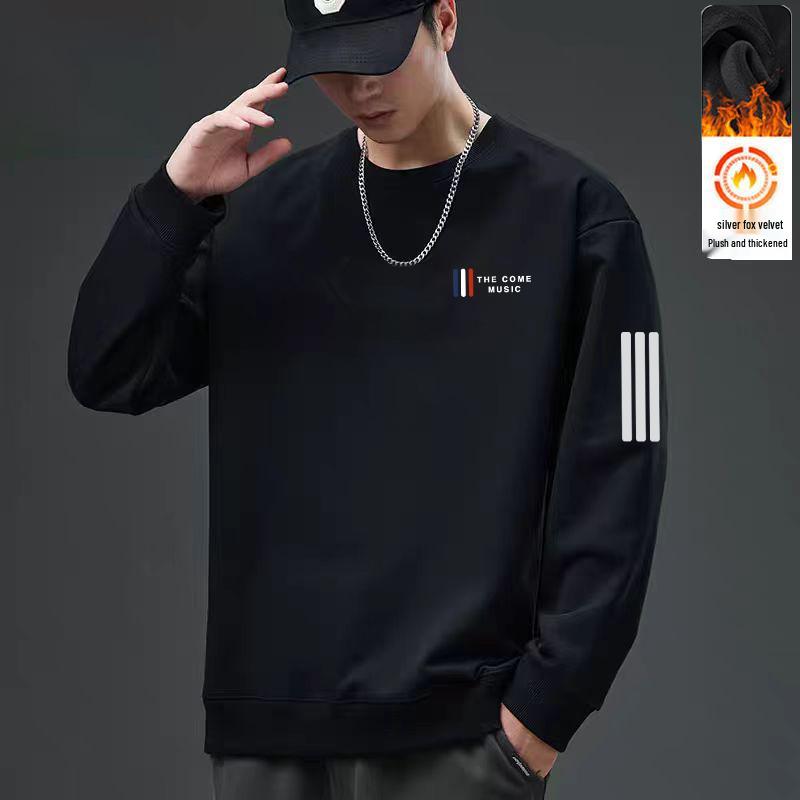 Men's 2025 Autumn American Style Heavyweight Loose Fit Long Sleeve Hoodie with Round Neck and Plus Velvet - Trendy and Versatile Sportswear.