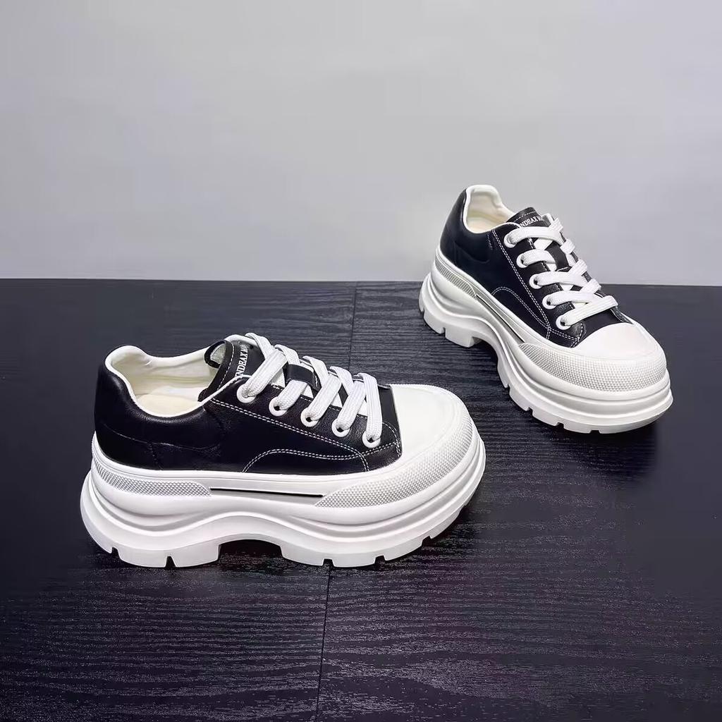 Fashion Leather Thick Sole Shoes Womens 2025 Spring New Internet Celebrity Casual Sports Dad Shoes Sneakers Female Shoe Platform Women