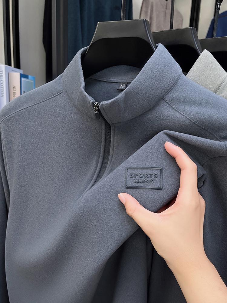 Men's Stand Collar Double-Sided Solid Color Half-Zip Casual Warm Long Sleeve Hoodie