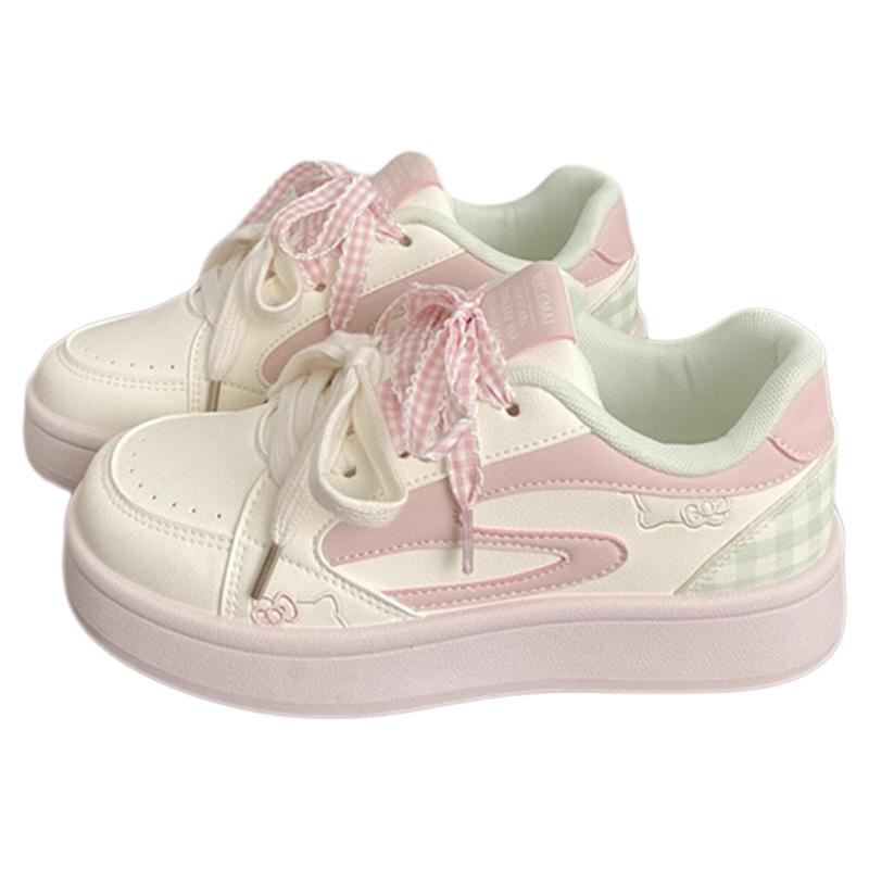 Pink thick baseplate shoes female Korean version 2025 autumn new chic niche design breathable student sports little white shoes