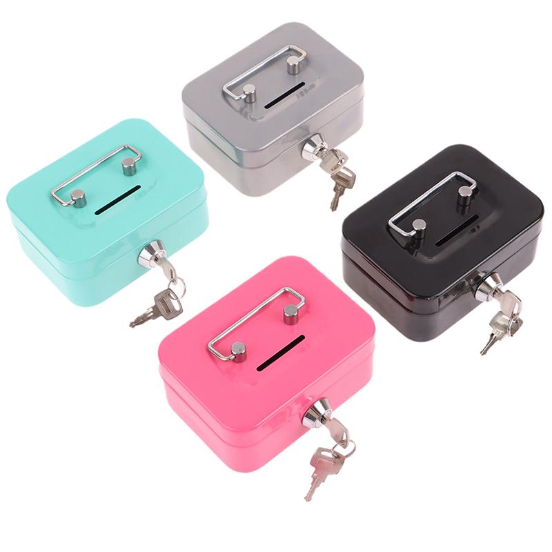 Money Safe Box Mini Cash Box Metal Key Money Bank Small Security Lock Box Portable Sturdy Lockable Coin Boxes