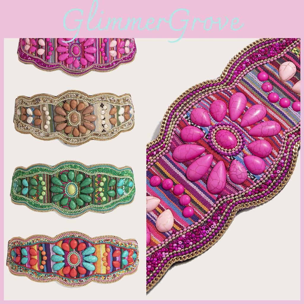Womens Bohemian Style Fabric Waist Belt With Turquoise Beads And Embellishments For Outfits Seasonal
