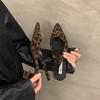 Niche leopard print sandals 2025 women's shoes with skirts summer new thick heel bag head pointed empty high heel single shoes
