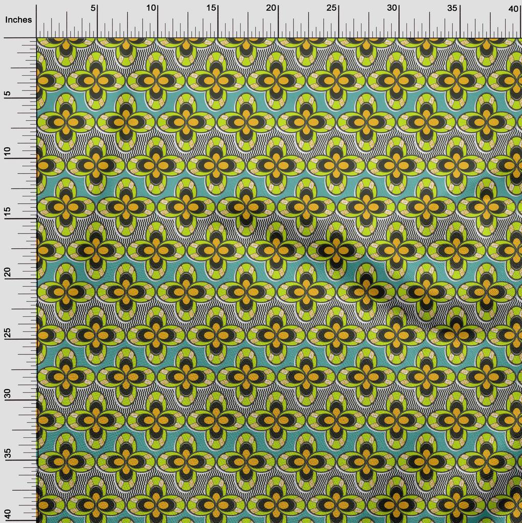 oneOone Cotton Flex Green Fabric African Sewing Material Print Fabric by The Yard 40 Inch
